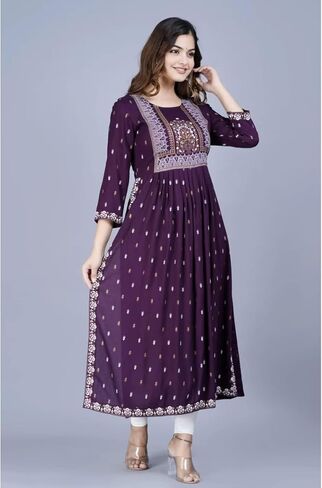 Women's Printed Rayon Naira Cut Kurta in Saudi Arabia