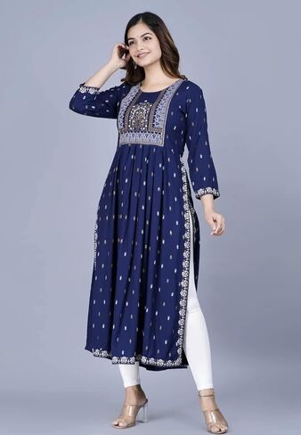 Women's Printed Rayon Naira Cut Kurta in Saudi Arabia