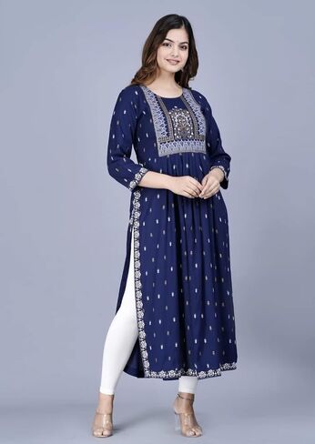 Women's Printed Rayon Naira Cut Kurta in Saudi Arabia
