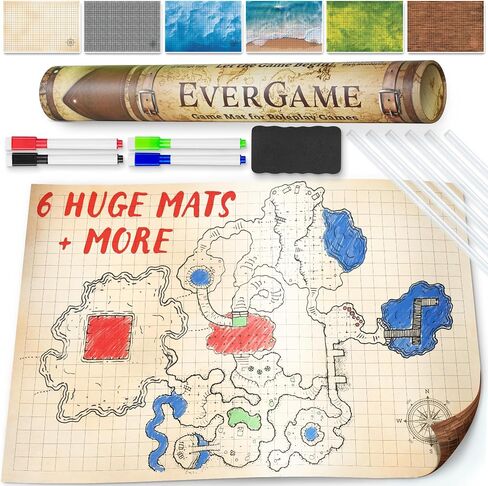 Dungeons & Dragons Game Mats - 24x36 - Ultimate DND Board Game Battle Maps w/ 6 Unique Terrains & Storage Tube - 1" Square Grid - Epic Role Playing Gaming Experience in Kuwait