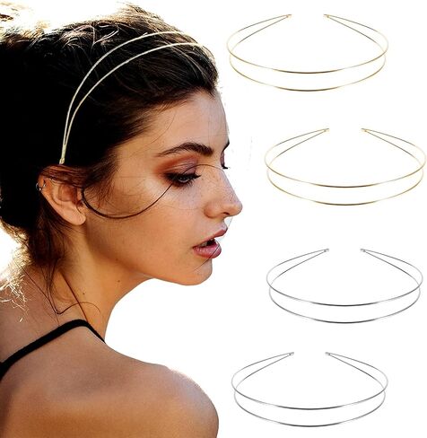 Elegant 4 Pack Cute Gold Double-Layer Metal Thin Hairbands. Elastic Hair Bands for Teens & Women Ideal For Parties And Special Occasions（2 Golden & 2 Silver） in Saudi Arabia