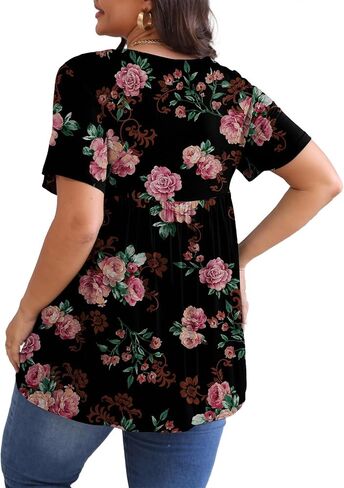 POSESHE Womens Plus Size Tops 2024 Summer Short Sleeves Tunic Tops Casual V-Neck Wrap Shirts Cute Dressy Work Blouses L-4XL in Kuwait