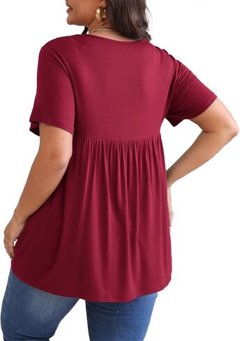 POSESHE Womens Plus Size Tops 2024 Summer Short Sleeves Tunic Tops Casual V-Neck Wrap Shirts Cute Dressy Work Blouses L-4XL in Kuwait