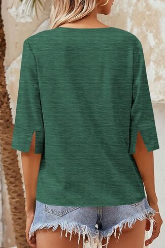 Grlasen Women Fashion Half Sleeve V-Neck T-Shirt Solid Loose Basic Tops in Kuwait