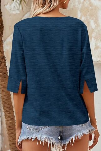 Grlasen Women Fashion Half Sleeve V-Neck T-Shirt Solid Loose Basic Tops in Kuwait