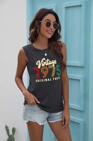 50th Birthday Gift Shirts for Women Vintage 1975 Original Parts Shirts Tank Tops Casual Sleeveless Birthday Tee Tops in Saudi Arabia
