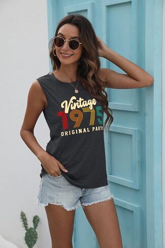 50th Birthday Gift Shirts for Women Vintage 1975 Original Parts Shirts Tank Tops Casual Sleeveless Birthday Tee Tops in Saudi Arabia