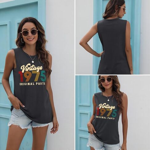 50th Birthday Gift Shirts for Women Vintage 1975 Original Parts Shirts Tank Tops Casual Sleeveless Birthday Tee Tops in Saudi Arabia