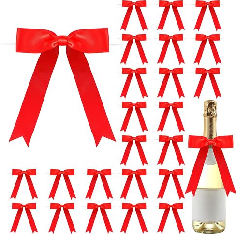 Riceshoot 24 Pcs Satin Ribbon Twist Tie Bows 5 x 7 Inch Large Decorating Ribbon Gift Bows Christmas Bows for Gift Wrapping Champagne Bottle Cake Treat Bag DIY Craft Wedding Birthday Party (Green) in Kuwait