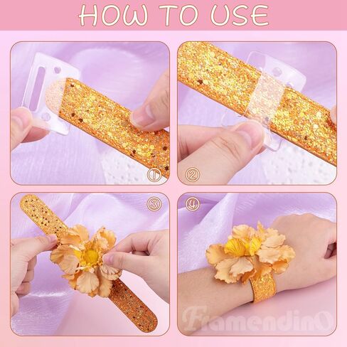 Framendino, 12 Pack Slaplet Wristlets Wrist Corsage Bracelets Slap Floral Corsage Bracelet for Bridesmaids in Saudi Arabia