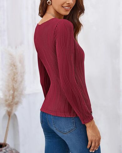 WICIWI Women's Tops 2024 Fall Long Sleeve Square Neck Y2k Shirts Sexy Slim Fit Knit Crop Tee Shirt Textured Blouses in Saudi Arabia