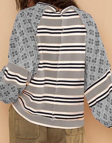 GGUHHU Womens Color Block Floral Striped Patchwork Sweatshirt Crew Neck Graphic Y2K Hoodie Crop Top in Kuwait