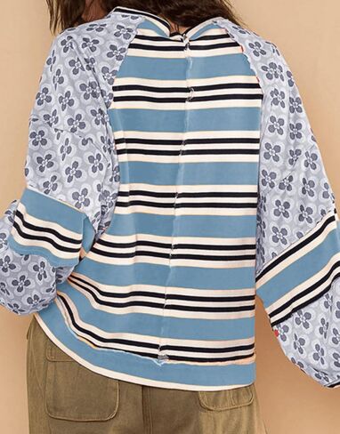 GGUHHU Womens Color Block Floral Striped Patchwork Sweatshirt Crew Neck Graphic Y2K Hoodie Crop Top in Saudi Arabia