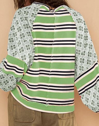 GGUHHU Womens Color Block Floral Striped Patchwork Sweatshirt Crew Neck Graphic Y2K Hoodie Crop Top in Saudi Arabia