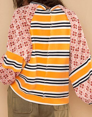 GGUHHU Womens Color Block Floral Striped Patchwork Sweatshirt Crew Neck Graphic Y2K Hoodie Crop Top in Saudi Arabia