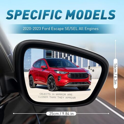 Driver Side Mirror Compatible With Ford Escape SE SEL 2020-2023 7-Pins With Heated With Blind Spot Dectection Power Glass Left Rear View Mirror/Without Signal Light/Gloss Black in Saudi Arabia