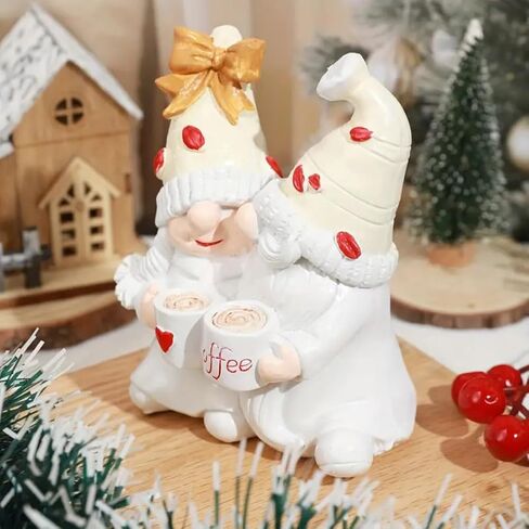 Cute Coffee Gnomes Figure Decorations Coffee Gifts Swedish Christmas Statue Decorations Home Kitchen Decor (White) in Saudi Arabia