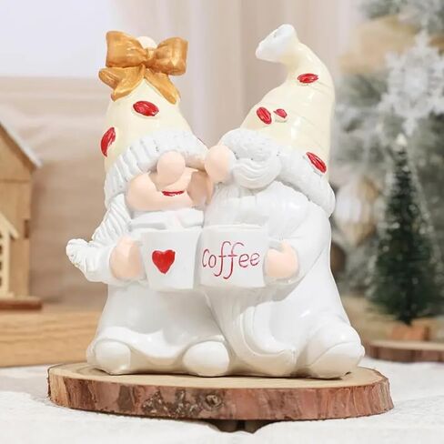Cute Coffee Gnomes Figure Decorations Coffee Gifts Swedish Christmas Statue Decorations Home Kitchen Decor (White) in Saudi Arabia