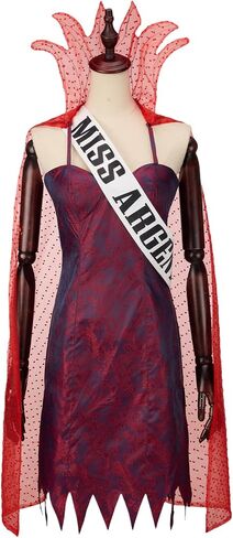 Miss Argentina Cosplay Costume Red Slip Dress with Shawl for Halloween Christmas Party in Saudi Arabia