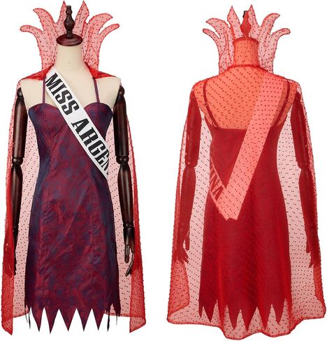 Miss Argentina Cosplay Costume Red Slip Dress with Shawl for Halloween Christmas Party in Saudi Arabia