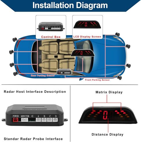 Auto Vehicle Reverse Backup Radar System LED Distance Display Reverse Parking Sensors Distance Detection 4 Parking Sensors Black in Saudi Arabia