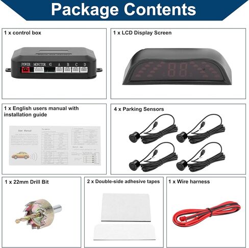 Auto Vehicle Reverse Backup Radar System LED Distance Display Reverse Parking Sensors Distance Detection 4 Parking Sensors Black in Saudi Arabia