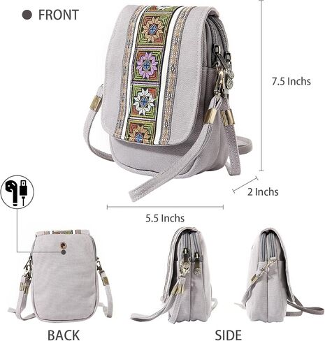 Goodhan Embroidery Canvas Crossbody Bag Cell phone Pouch Coin Purse for Women in Saudi Arabia