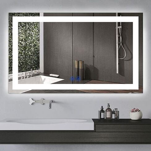 مرآة حمام LED مع أضواء من DECORAPORT، مرآة زينة للحمام مضاءة بإضاءة LED، مقاس 60 × 36 بوصة، قابلة للتعتيم، مرآة بلوتوث ذكية، مضادة للضباب، مرآة مكياج مع أضواء in Saudi Arabia
