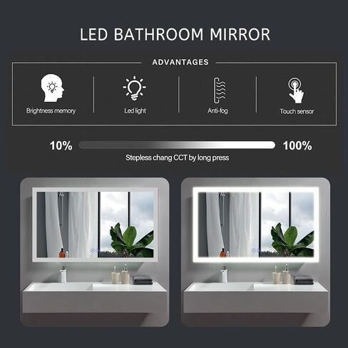 مرآة حمام LED مع أضواء من DECORAPORT، مرآة زينة للحمام مضاءة بإضاءة LED، مقاس 60 × 36 بوصة، قابلة للتعتيم، مرآة بلوتوث ذكية، مضادة للضباب، مرآة مكياج مع أضواء in Saudi Arabia
