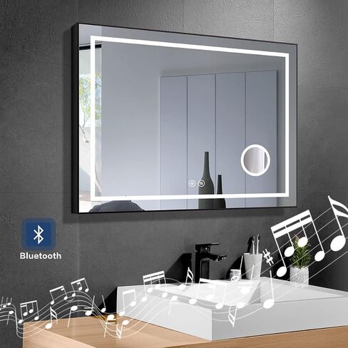 مرآة حمام LED مع أضواء من DECORAPORT، مرآة زينة للحمام مضاءة بإضاءة LED، مقاس 60 × 36 بوصة، قابلة للتعتيم، مرآة بلوتوث ذكية، مضادة للضباب، مرآة مكياج مع أضواء in Saudi Arabia