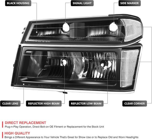 DNA MOTORING Pair of OE Style Headlights Compatible With 04-12 Colorado Canyon, Black/Clear/Clear, HL-OH-CCGC044P-BK-CL1 in Saudi Arabia