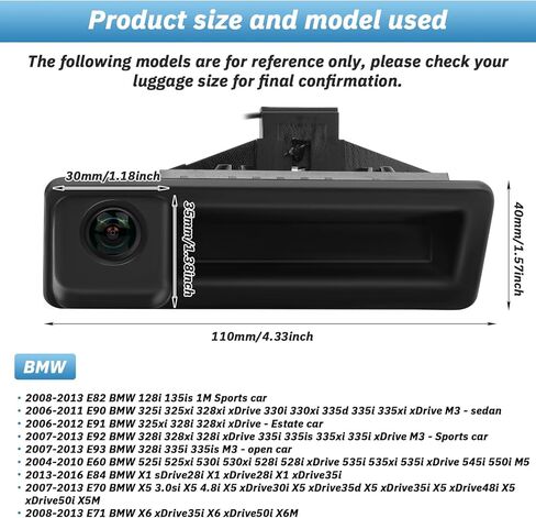 AHD 720P Vehicle Backup Camera Compatible with BMW E82 E88 E84 E90 E91 E92 E93 E70 E60 E61 E39 3 5 X5 X6 Trunk Handle Camera in Kuwait