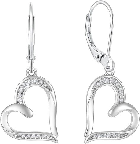 Heart Earrings Silver Heart Pendant Earrings Cubic Zirconia Leverback Jewelry For Women in Saudi Arabia