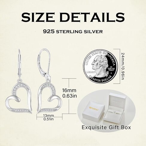 Heart Earrings Silver Heart Pendant Earrings Cubic Zirconia Leverback Jewelry For Women in Saudi Arabia