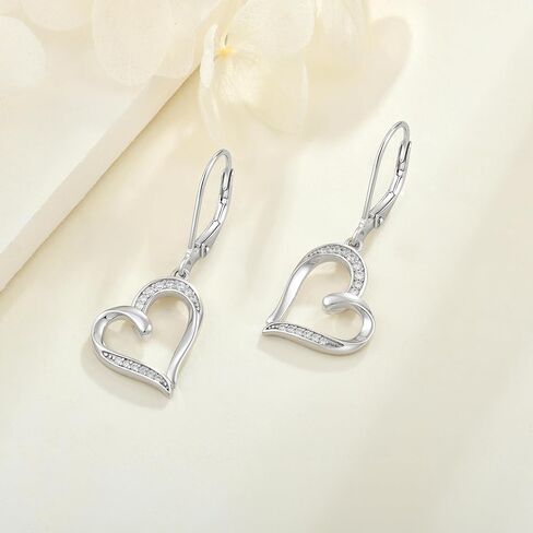 Heart Earrings Silver Heart Pendant Earrings Cubic Zirconia Leverback Jewelry For Women in Saudi Arabia
