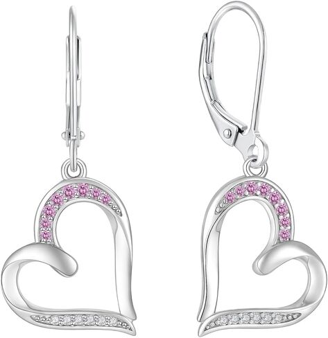 Heart Earrings Silver Heart Pendant Earrings Cubic Zirconia Leverback Jewelry For Women in Saudi Arabia