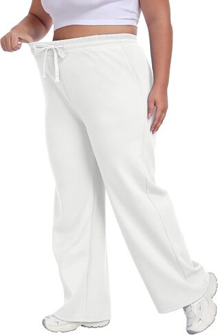 Cheapestbuy Women's Plus Size Wide Leg Sweatpants Stretchy Baggy Sweat Pants Loose Active Pants with Pockets in Saudi Arabia