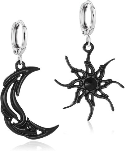 ANDPAI Unique Chic Abstract Hollow 14k Gold Asymmetry Moon Star Sun Dangle Drop Earrings Black Moon Hypoallergenic Huggie Hoop Earrings for Women Statement Jewelry Gifts in Saudi Arabia