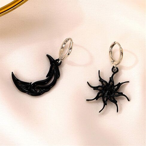 ANDPAI Unique Chic Abstract Hollow 14k Gold Asymmetry Moon Star Sun Dangle Drop Earrings Black Moon Hypoallergenic Huggie Hoop Earrings for Women Statement Jewelry Gifts in Saudi Arabia
