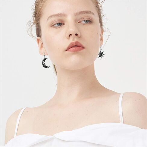 ANDPAI Unique Chic Abstract Hollow 14k Gold Asymmetry Moon Star Sun Dangle Drop Earrings Black Moon Hypoallergenic Huggie Hoop Earrings for Women Statement Jewelry Gifts in Saudi Arabia