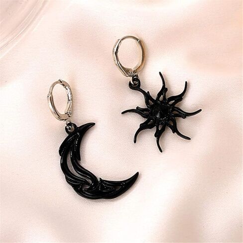 ANDPAI Unique Chic Abstract Hollow 14k Gold Asymmetry Moon Star Sun Dangle Drop Earrings Black Moon Hypoallergenic Huggie Hoop Earrings for Women Statement Jewelry Gifts in Saudi Arabia