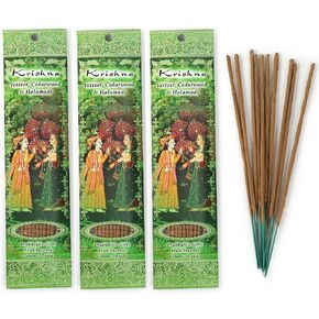 Prabhuji's Gifts Krishna Vetiver Hand-Rolled Incense Sticks - Spiritual Incense - Aromatic - for Meditation, Yoga, Relaxation, & Aromatherapy - Vetiver, Cedarwood, & Halamadi - 3 Packs pf 10 Sticks