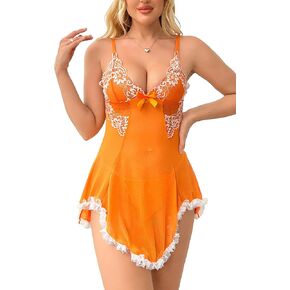 LOVESOFT Sexy Lingerie for Women Lace Deap V Babydoll Nightwear Spaghetti Strap Nightgown