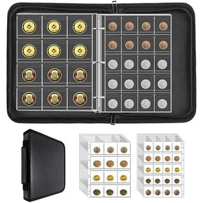 Coin Collection Supplies Holder for Collectors with Handle, Fireproof 400 Pockets Coin Collection Book & 36 Paper Money Organizer Binder for Coin Currency Collection Supplies,Pennies (Black)