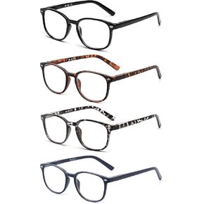 JM Reading Glasses Set of 4 Quality Spring Hinge Readers Men Women Glasses for Reading +1.5 Mix Color