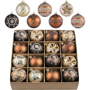 Valery Madelyn Christmas Ornaments Tree Decorations for Mardi Gras, 16ct Bronze Copper and Gold Shatterproof Christmas Tree Ornaments Set, 3.15 Inches Luxury Brown Hanging Ball Decor Xmas Bulk
