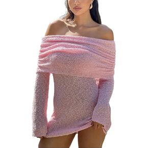 Unybwonn Women's Off Shoulder Mini Short Dress Bodycon Long Sleeve Crochet Sexy Going Out Mesh Elegant Sweater Dresses
