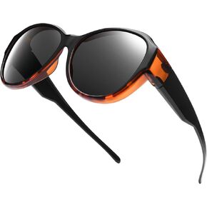 Br'Guras Polarized Oversized Wrap Around Shield Sunglasses for Glasses Fit Over Sunglasses with Cat Eye Frame for Woman Man (Black, Black)