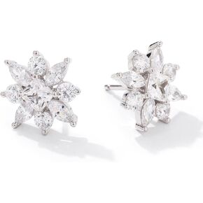 JTV Cubic Zirconia Sterling Silver Stud Earrings - Rhodium Over Sterling Silver Earrings - Silver Earrings for Women - Cubic Zirconia Earrings - Stackable Earrings for Women - CZ Studs - 4.15ctw