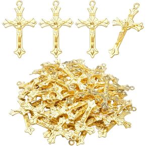 50pcs Silver Cross Charms Tibetan Style Alloy Jesus Crucifix Religious Crosses Pendants Jewelry Making Accessory for DIY Necklace Earrings Bracelet Crafts Supplies, 37 mm x 21.5 mm